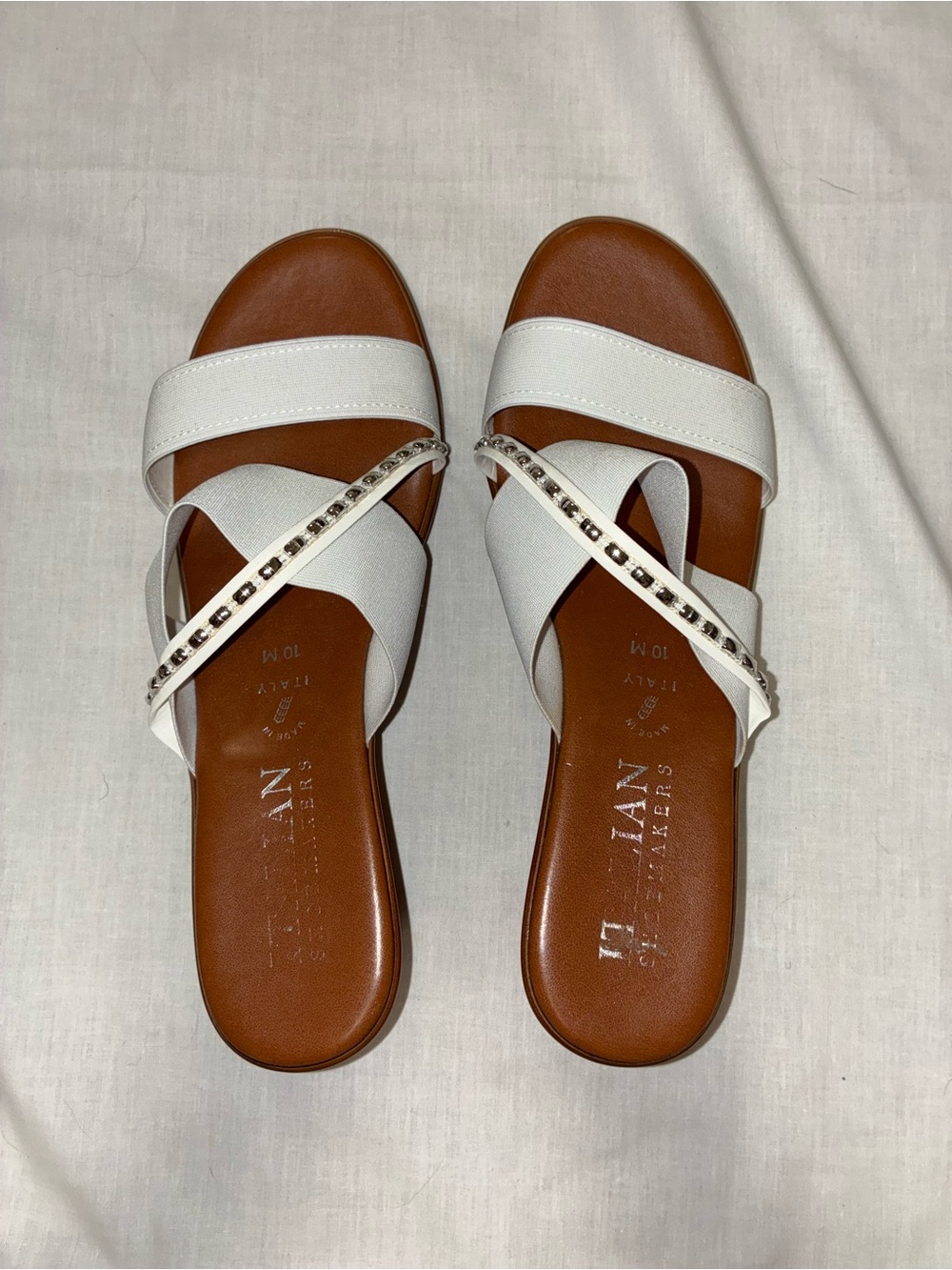 Italian Shoemakers White Slide Sandals with Metallic Accent